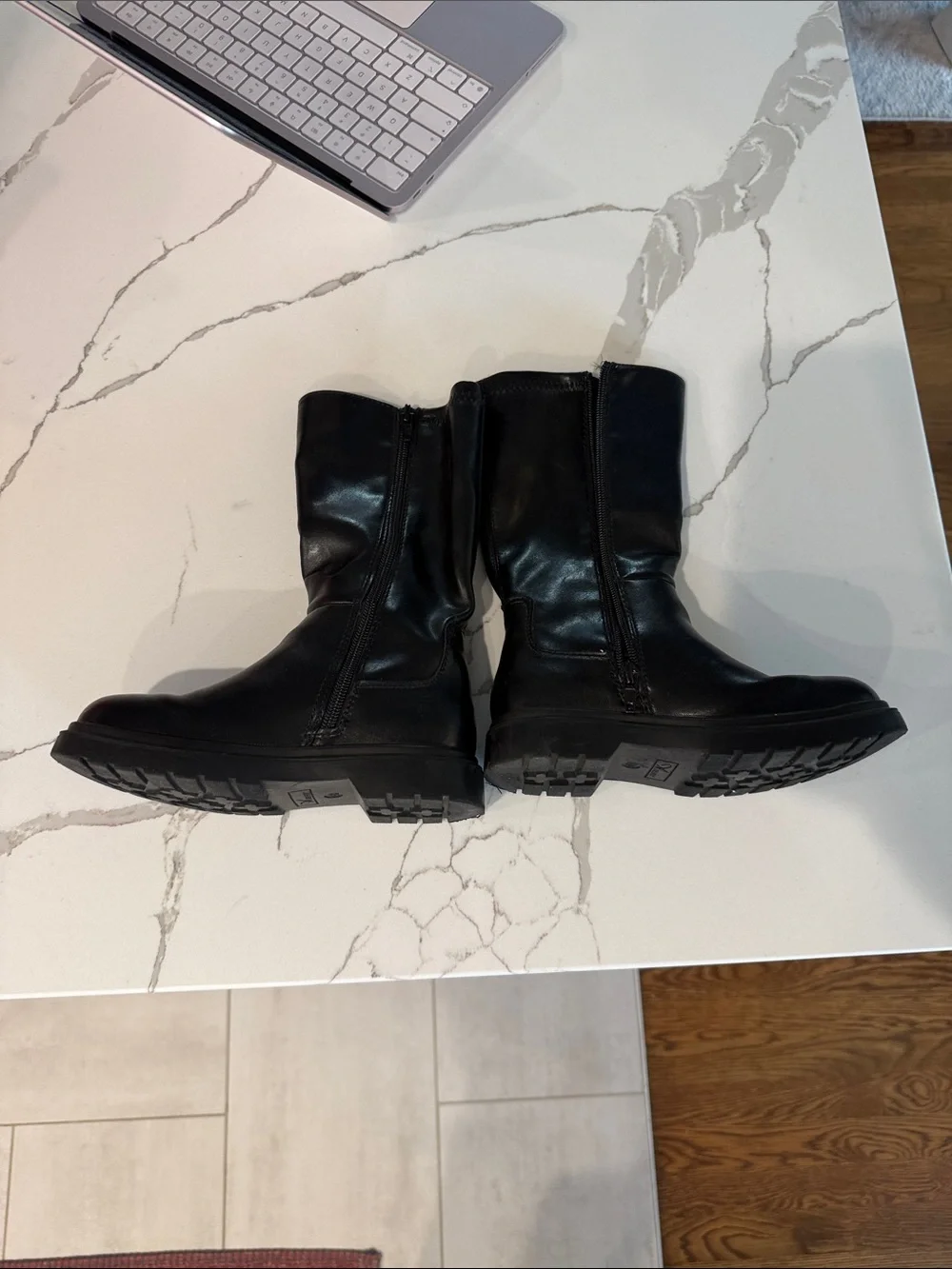 Kids Black Faux Leather Riding Boots